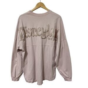 Disneyland Womens Spirit Jersey Gold Graphics Top Size L Pink Cotton Long Sleeve